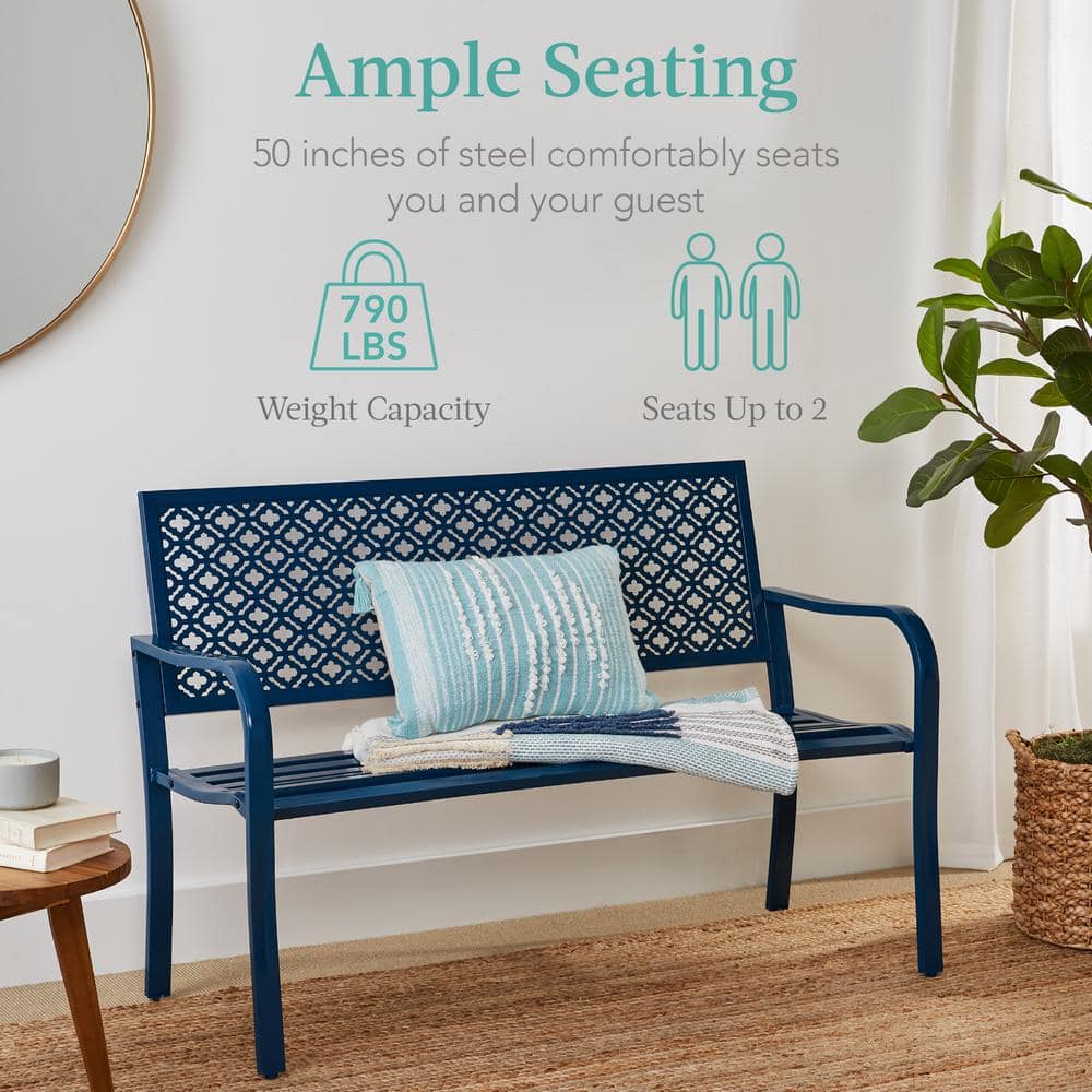 Peacock Blue Steel Geometric Backrest Lawn Bench