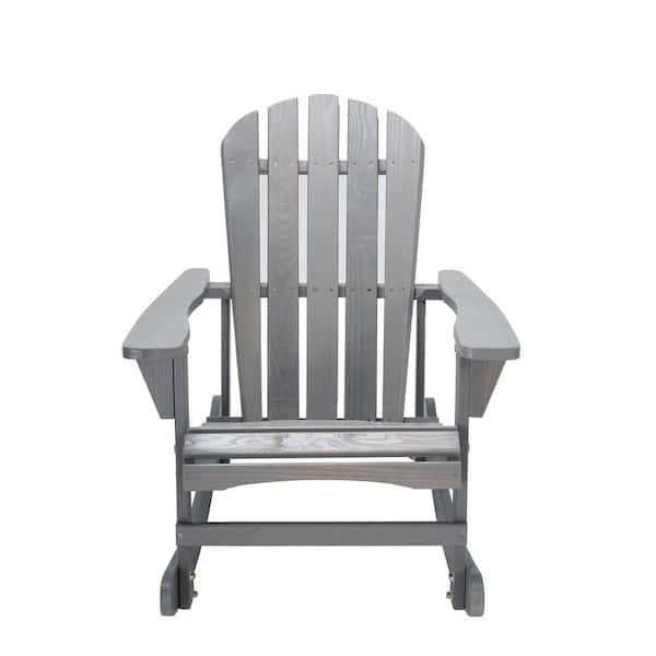 Zeus & Ruta Gray Solid Wood Outdoor Adirondack Chair, Rocking Chairs for Patio, Backyard, Garden