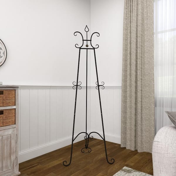 Litton Lane Black Metal Extra Large Free Standing Adjustable Display Stand Easel with Chain Support and Wood Accents