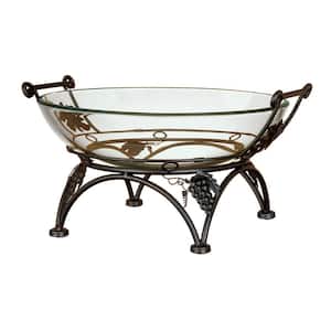 Clear Kitchen Decorative Serving Bowl with Copper Metal Grapes Base