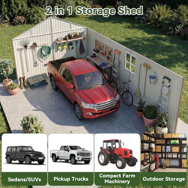 Sizzim Extra Large 20 ft. W x 12 ft. D Metal Shed For Vehicles