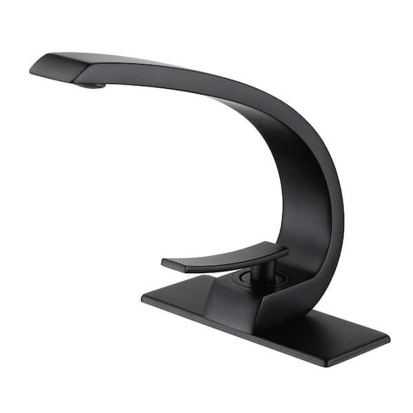 FLG Single-Handle Single-Hole Brass Bathroom Faucet Modern Sink Vanity with Deckplate Included in Matte Black