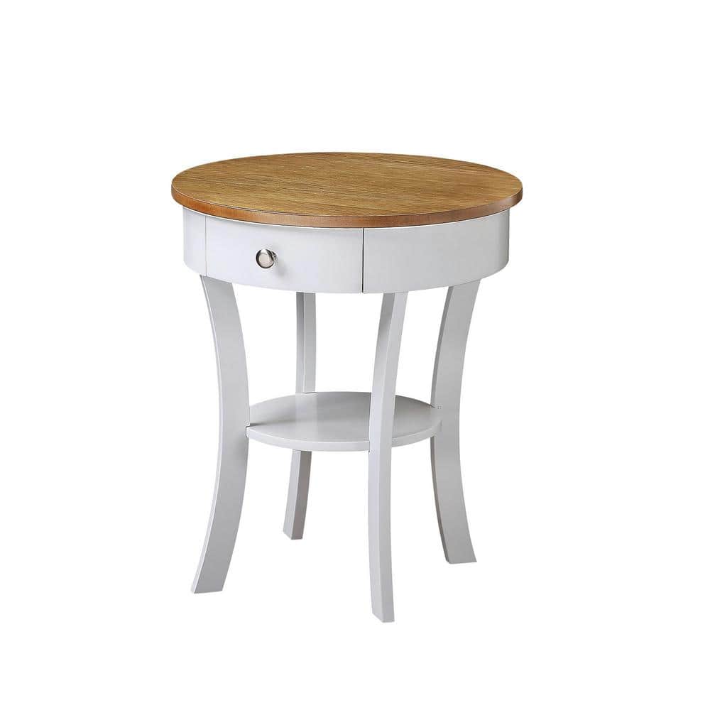 Driftwood and White Round Wood End Table with Storage