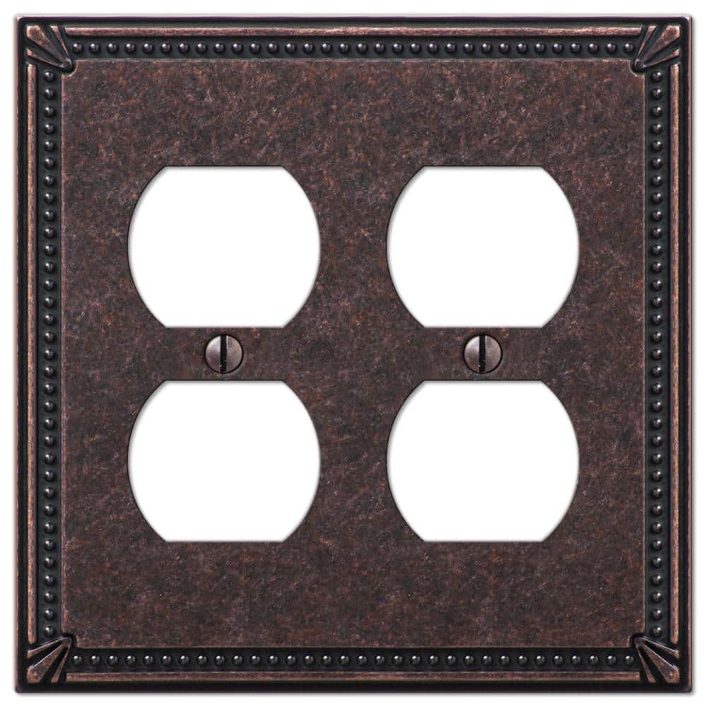 Aged Bronze 2-Gang Metal Duplex Outlet Wall Plate