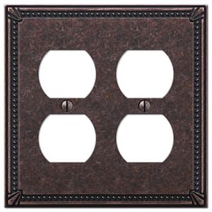 Imperial Bead 2 Gang Duplex Metal Wall Plate - Tumbled Aged Bronze