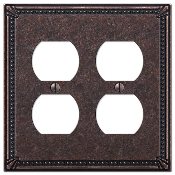 AMERELLE Imperial Bead 2 Gang Duplex Metal Wall Plate - Tumbled Aged Bronze