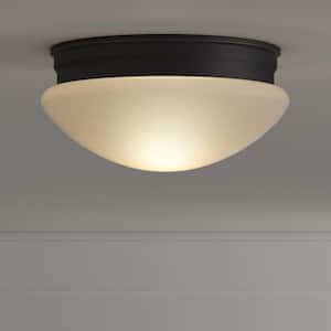 9 in. 120-Watt Equivalent Oil-Rubbed Bronze Integrated LED Mushroom Flush Mount with White Acrylic Shade