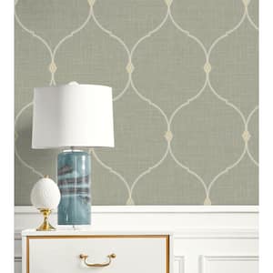 56 sq. ft. Metallic Anew Grey and Gold Stoddard Ogee Frame Unpasted Paper Wallpaper Roll