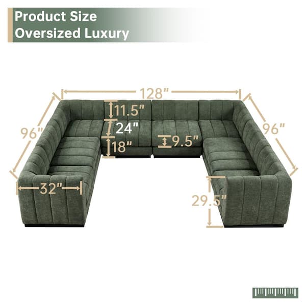 Morden Fort 128 in. U Shape Chenille Green Sectional Couch, 8