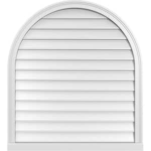 36 in. x 40 in. Round Top Surface Mount PVC Gable Vent: Decorative with Brickmould Sill Frame