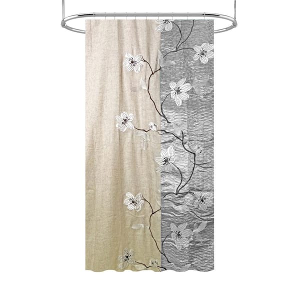 54 in. x 78 in. Magnolia Gray Shower Polyester Curtain