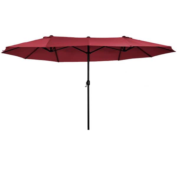 Tatayosi 15 ft. Extra Large Double-Sided Market Crank and Push Button Tilt Patio Umbrella in Wine Red