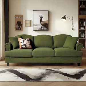 TATA 91 in. Rolled Arm Corduroy 3-Seater Couch Modern Rectangle Upholstered Sofa in Green