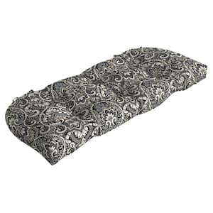 Rectangle Outdoor Wicker Settee Cushion in Black Aurora Damask