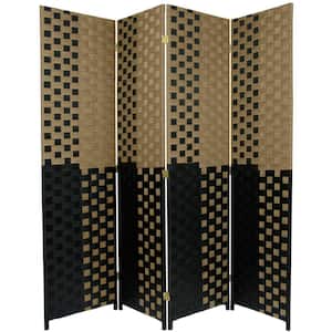 6 ft. Black and Tan Woven Fiber 4-Panel Room Divider