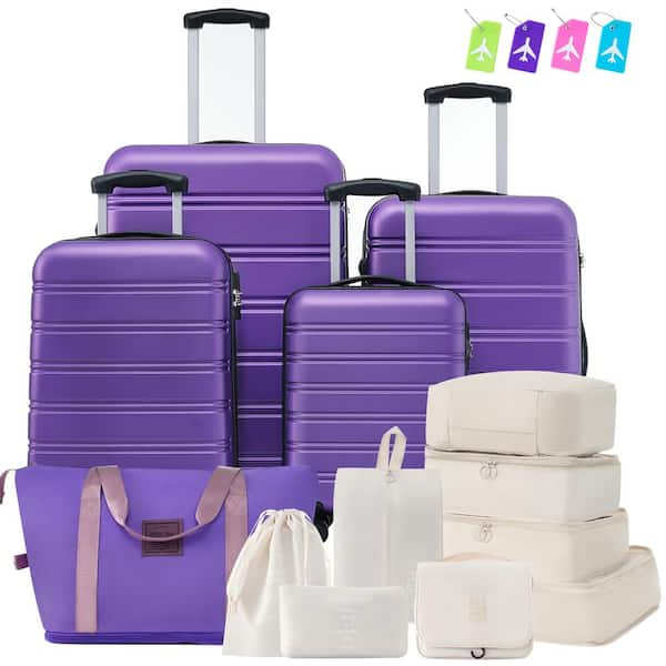 5-Piece Purple Expandable ABS Hardshell Spinner 16 in. 20 in. 24 in. 28 in. Luggage Set Travel Bag, TSA 8 Luggage Bags