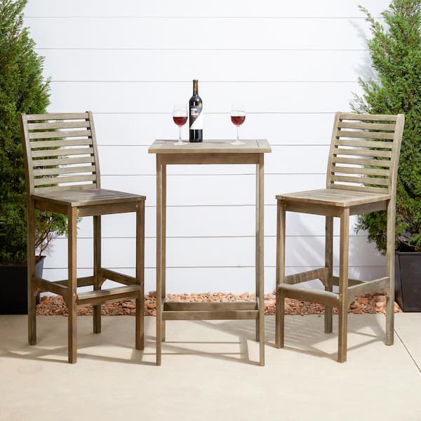 Vifah Renaissance Hand-sScraped 3-Piece Wood Square Table Outdoor Bar Height Dining Set