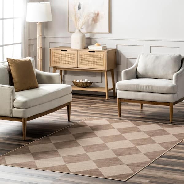 Abi Machine Washable Natural 5 ft. x 8 ft. Geometric Easy-Jute Area Rug