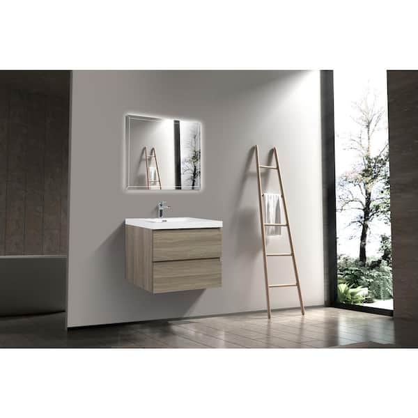 30 in. W Single Sink Wall-Mounted Ash Gray Bath Vanity With White Resin Top Unassembled