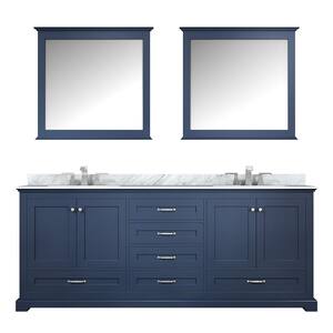 Dukes 80 in. W x 22 in. D Navy Blue Double Bath Vanity, Carrara Marble Top, Faucet Set, and 30 in. Mirrors