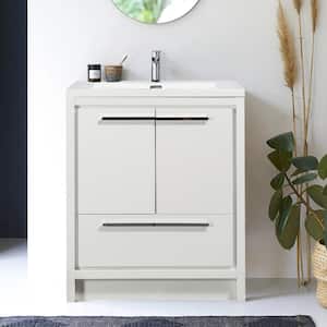 30 in. W x 19.70 in. D x 34.30 in. H Freestanding Single Integrated Sink Bath Vanity in White w/ Top, Soft Close Drawer