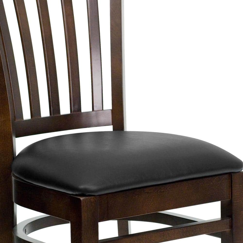 High Slat Windsor Side Chair in Walnut with Black Vinyl Seat