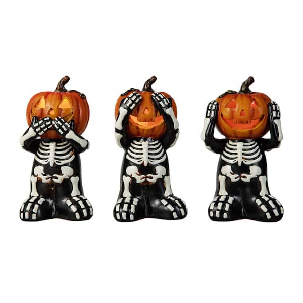 Glitzhome 5.75 in. H Halloween Resin Skeleton Pumpkin Table Decor (Set of 3)