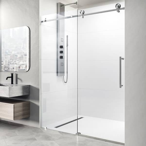 Elan Cass Aerodynamic 48 to 52 in. W x 76 in. H Sliding Frameless Shower Door in Stainless Steel with 10mm Clear Glass