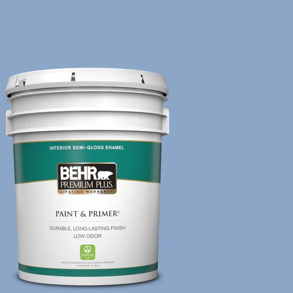 BEHR PREMIUM PLUS 5 gal. #590D-4 Romantic Isle Semi-Gloss Enamel Low Odor Interior Paint & Primer