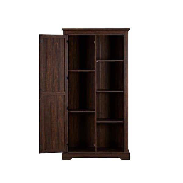 FUNKOL 39.37in x 15.75in x 74.4in Espresso Vintage MDF Ready to Assemble Kitchen Cabinet with 1 Barn Door and 3 Shelves