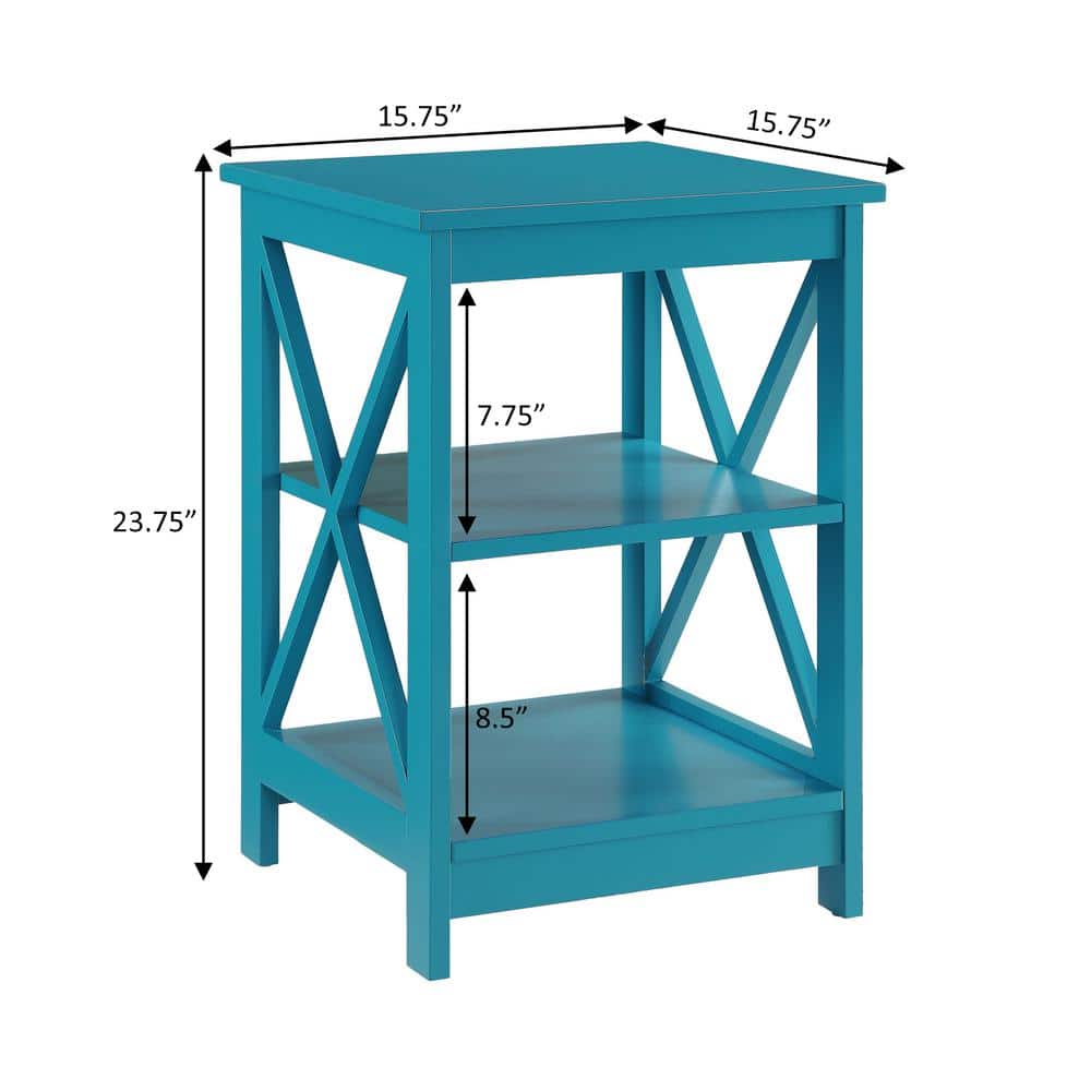 Oxford Bright Blue Transitional Square End Table with 3-Tier Shelves