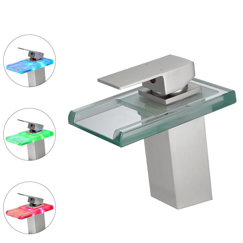 Waterfall Single Handle Single Hole Bathroom Faucet with LED Light in Brushed Nickel price history on PriceWatchPro