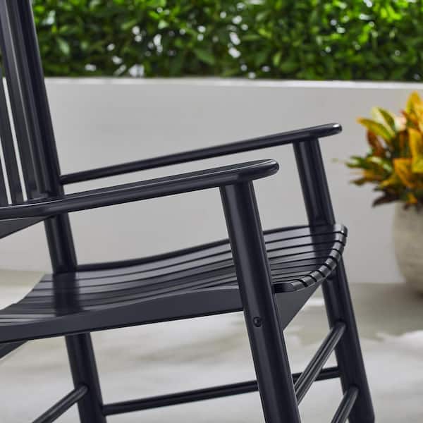 Hampton Bay Patio Black Wood Outdoor Rocking Chair Rocker-03 - The Home ...