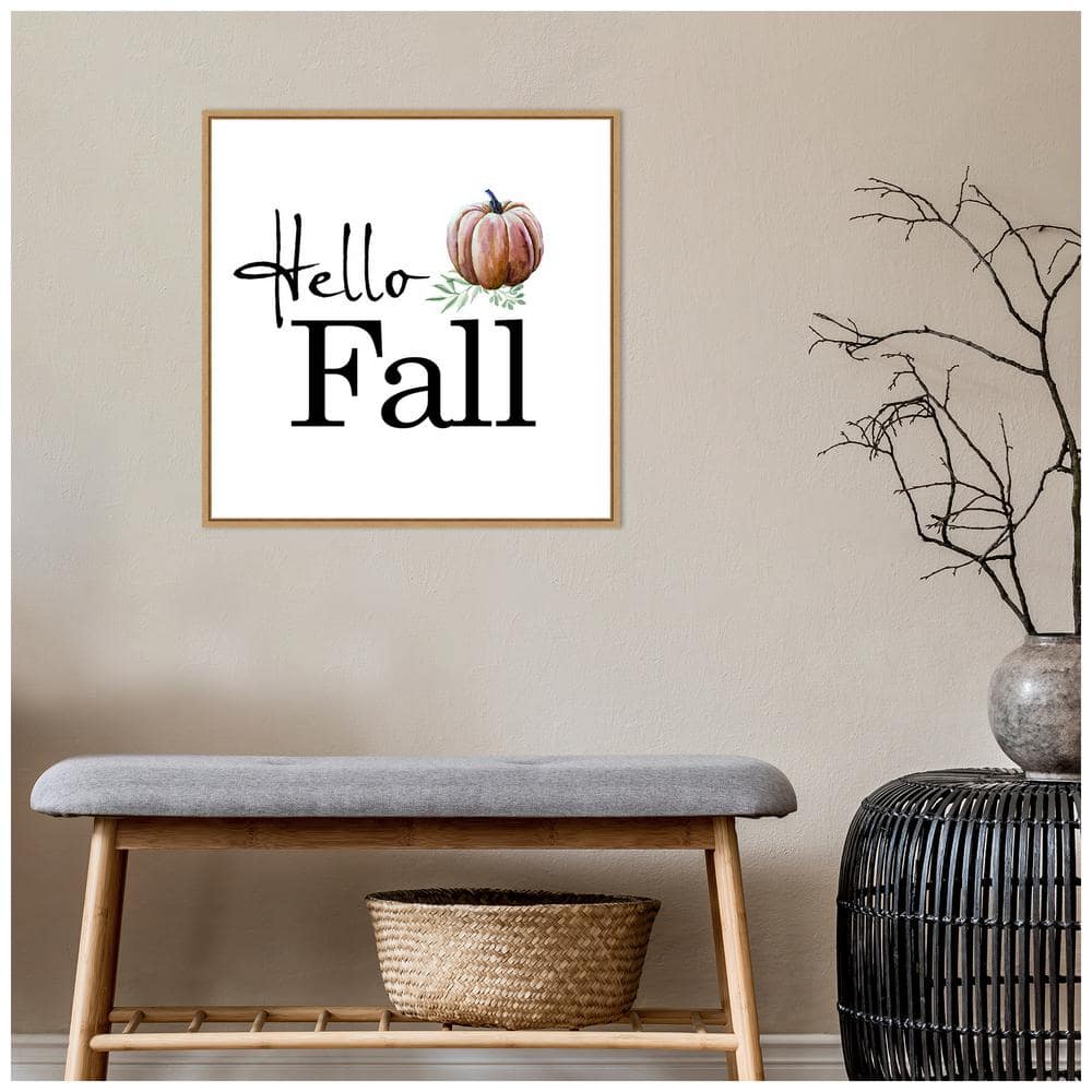 Hello Fall Pumpkin Print on Canvas with Maple Frame