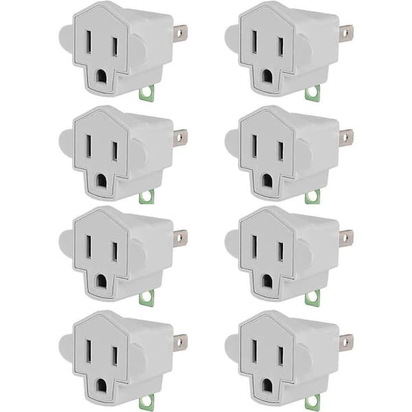 Etokfoks 15 Amp Grounded 3-to-2 Prong Adapter with Fireproof, White (8-Pack)