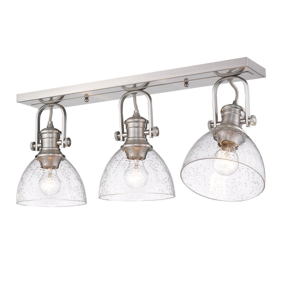 Transitional Pewter 25" Semi-Flush Mount with Seeded Glass