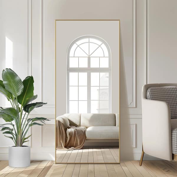 Lirago 35 in. W x 79 in. H Rectangular Metal Framed Full Length Wall Mirror Free Standing Mirror in Gold