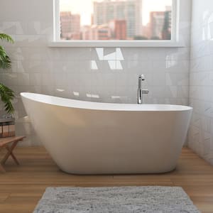 Soca 59 in. x 28 in. Acrylic Non-Whirlpool Freestanding Slipper End Drain Bathtub in White