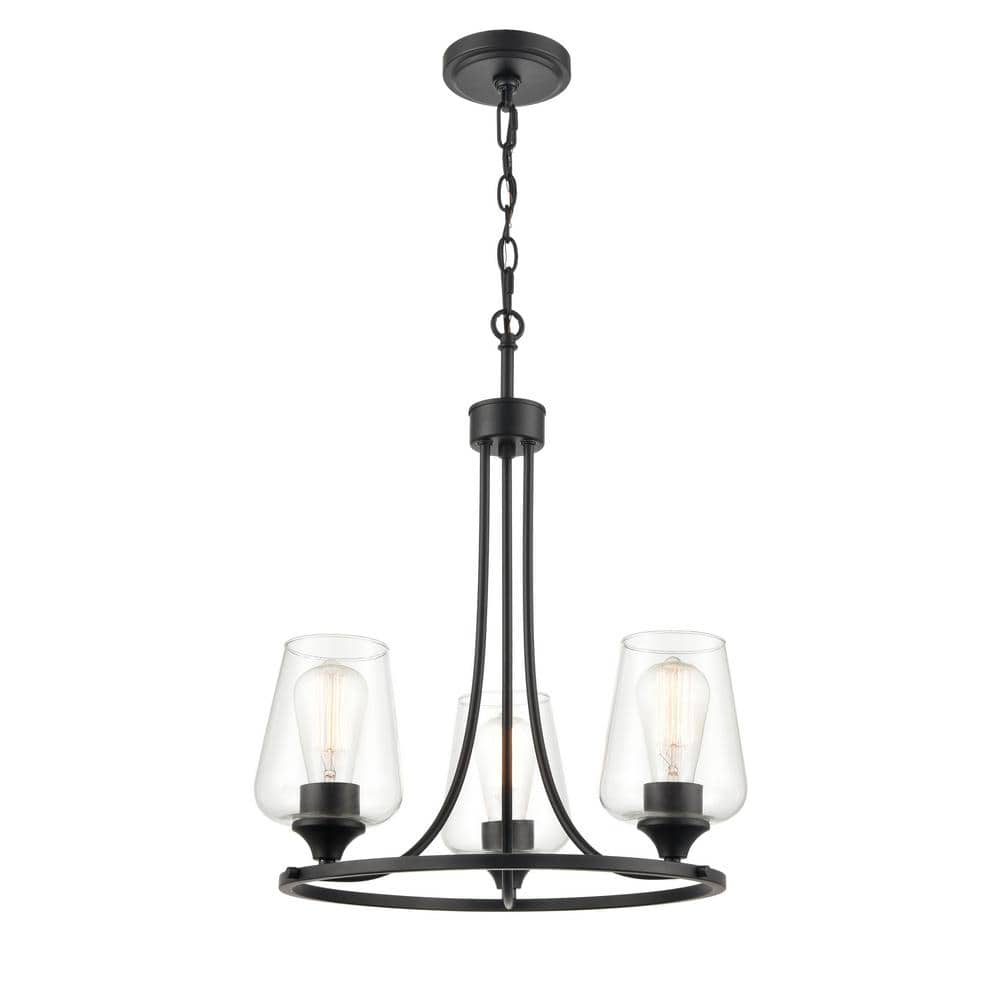 Matte Black Mini 3-Light Chandelier with Clear Glass Shades