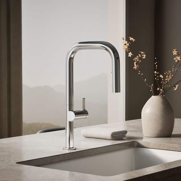 Components 1 Handle Pull Down Sprayer Kitchen Faucet with Secure Docking in Polished Chrome