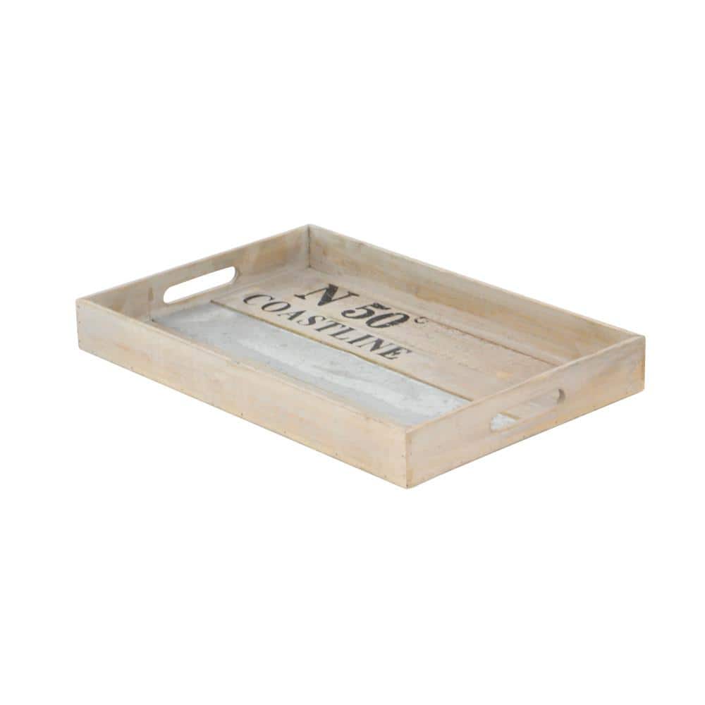 Nautical Brown Fir and Metal Decorative Tray Set