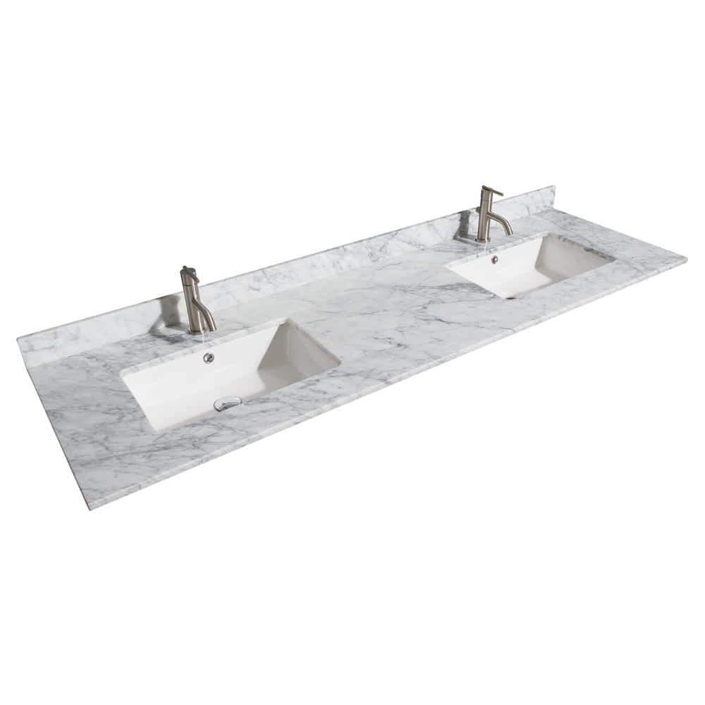 Elegant 72'' White Double Freestanding Vanity with Carrara Marble Top