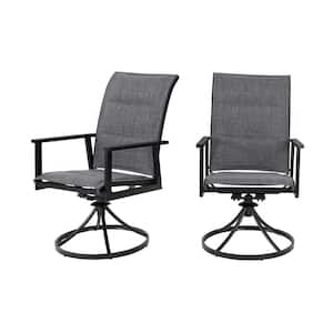 High Garden Black Steel Padded Sling Outdoor Patio Swivel Dining Chairs (2-Pack)