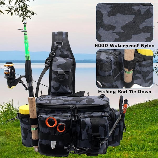 Multi-functional Fishing Bags 1-Shoulder Sling Storage Backpack with Rod and Gear Holder for Outdoor Sports