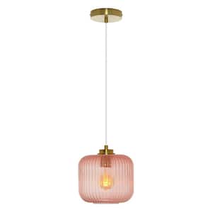 Hadley 8 in. 1-Light Gold Pendant with Pink Glass Shade
