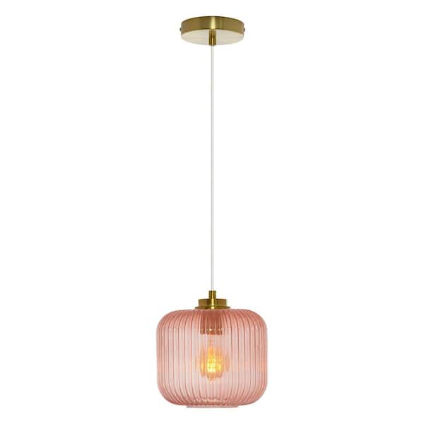 River of Goods Hadley 8 in. 1-Light Gold Pendant with Pink Glass Shade