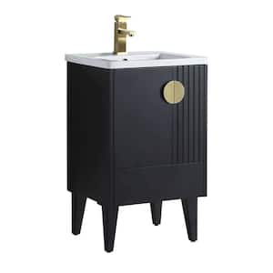 Venezian 20 in. W x 18.11 in. D x 33 in. H Bathroom Vanity Side Cabinet in Black Matte with White Ceramic Top