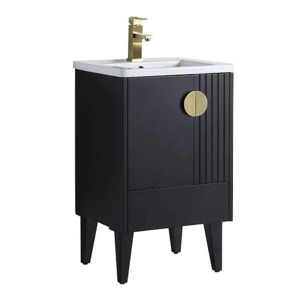 FINE FIXTURES Venezian 20 in. W x 18.11 in. D x 33 in. H Bathroom Vanity Side Cabinet in Black Matte with White Ceramic Top