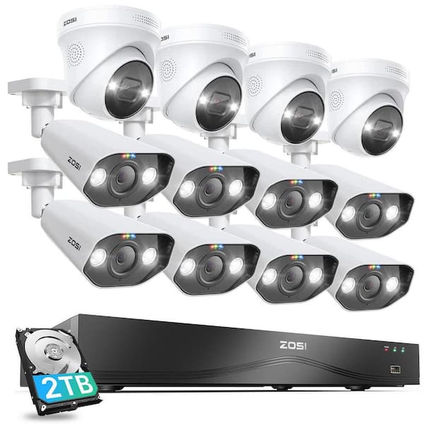16-Channel 4K 8MP NVR Home Security Camera System with 12 Wired Spotlight Cameras Outdoor, 4TB HDD, Dual Disk Supported