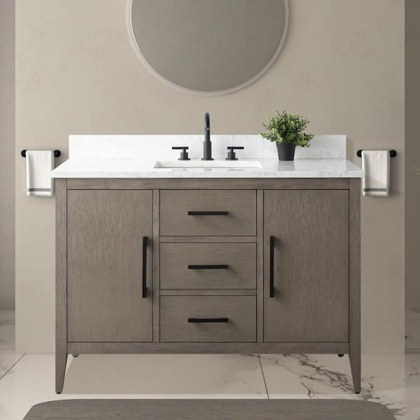 48 in. W x 22 in. D x 34 in. H Single-Sink Bath Vanity in Driftwood Gray with Engineered Marble Top in Arabescato White